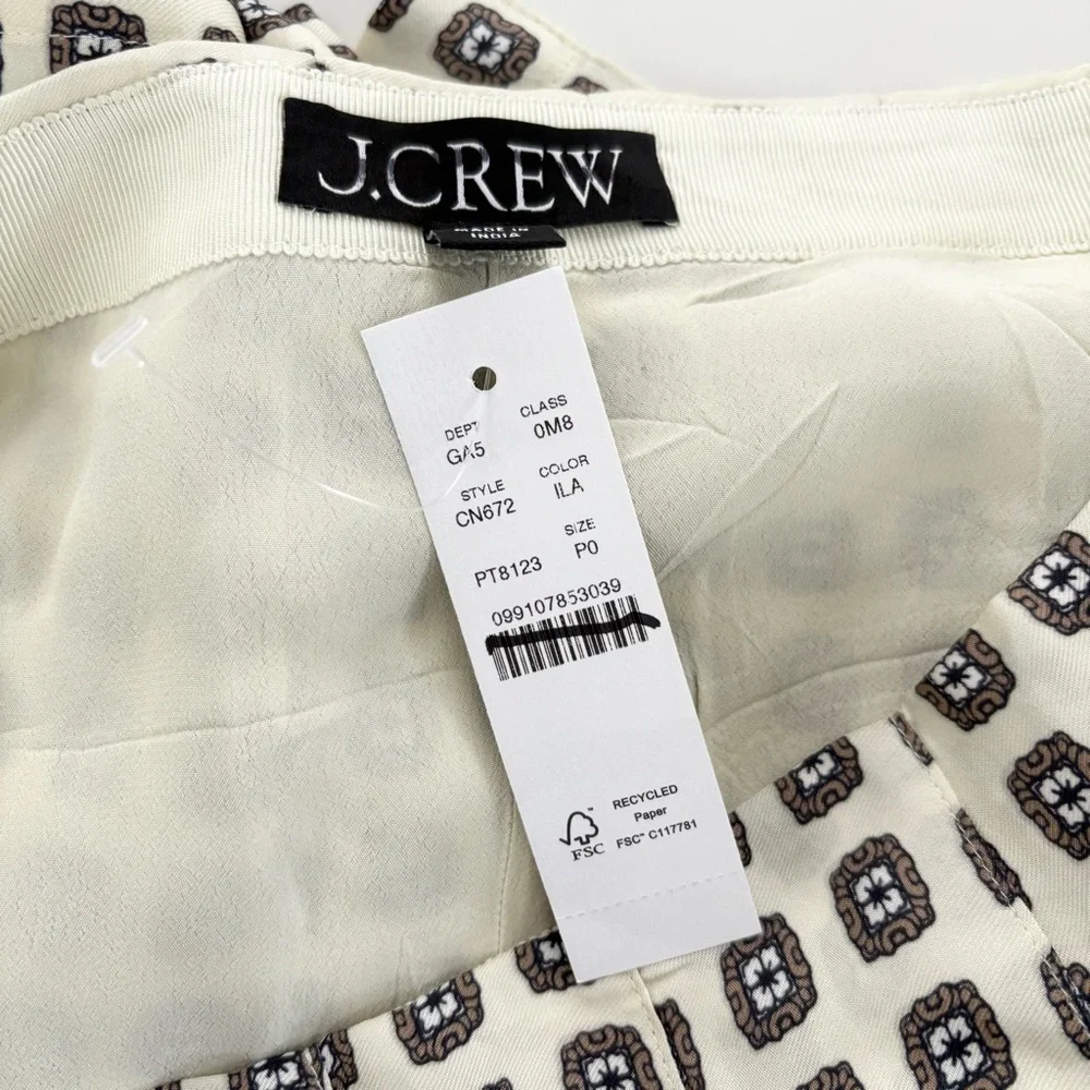 NWT J. Crew Petite Pleated Prep Skirt Foulard Print Ivory Lace